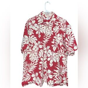 Pierre Cardin vintage tropical Hawaiian Red/beige Casual Button Down Shirt XL